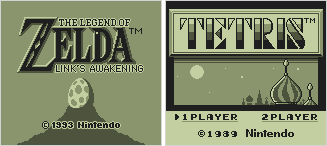 Screenshots of boyo running: A Link's Awakening (left), Tetris (right)